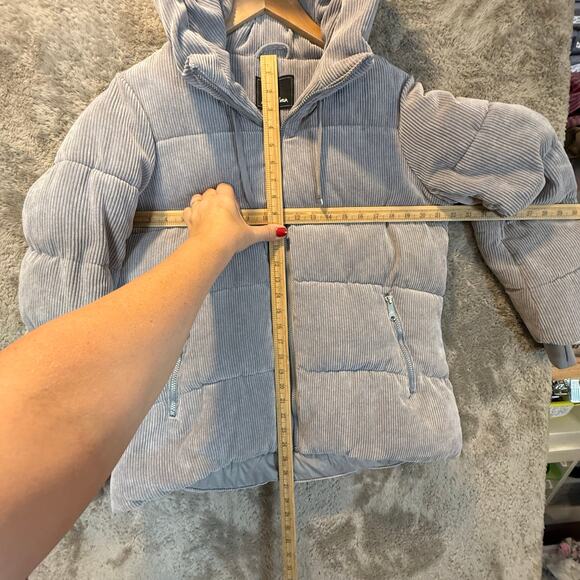 Sam Edelman Gray Quilted Corduroy Puffer Jacket Coat Hood Women's M Medium - Picture 13 of 15